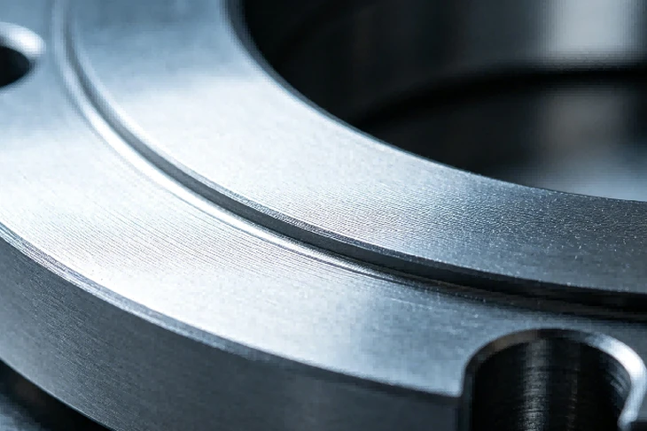 Close-up photo of precision machining on flange sealing face
